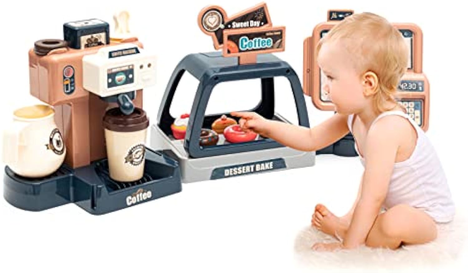 Realistic Coffee Machine Toy with Light and Sound Role Play Shopping Game Home Pretend Play Kitchen Toy Wholesale Coffee Machine Toy - Imagen 3