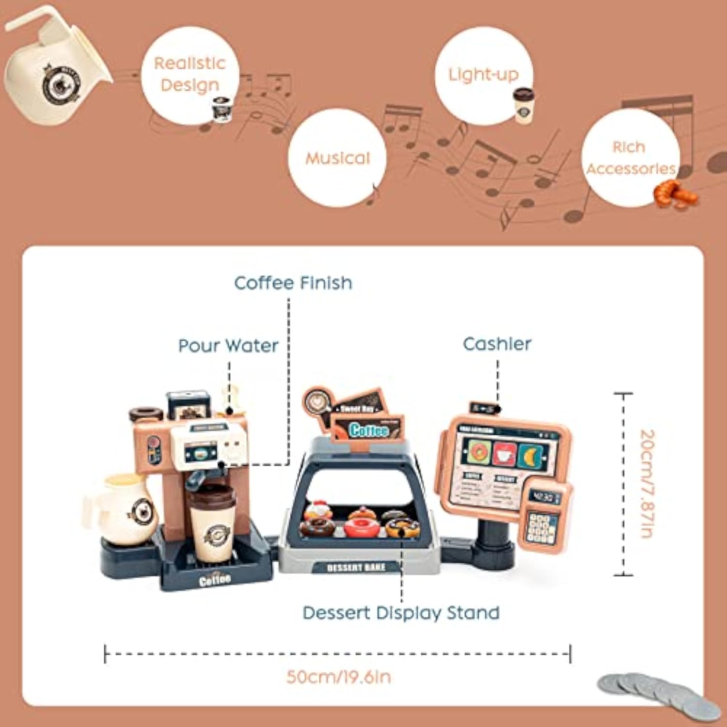 Realistic Coffee Machine Toy with Light and Sound Role Play Shopping Game Home Pretend Play Kitchen Toy Wholesale Coffee Machine Toy - Imagen 6