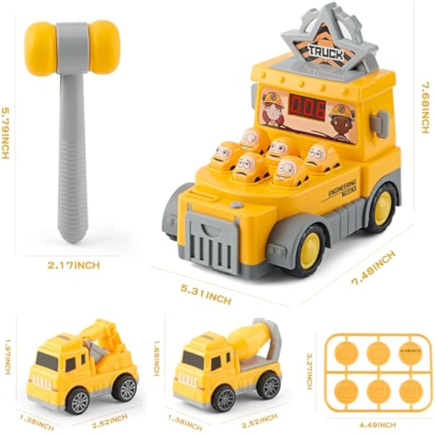Children's Car Strike Board Game Parent-child Interactive Toy Cartoon Engineering Arcade Whack-a-Mole - Imagen 2