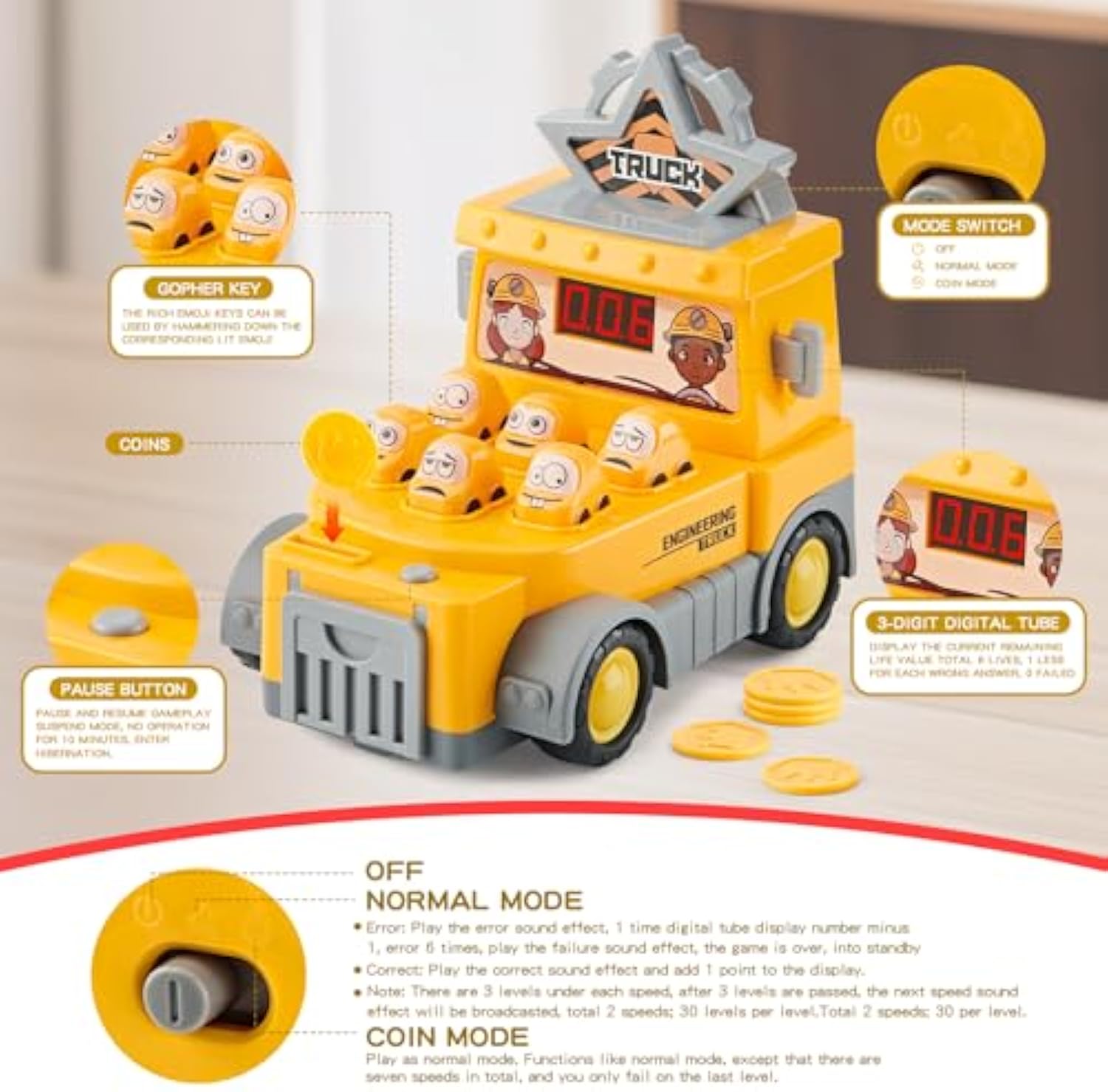 Children's Car Strike Board Game Parent-child Interactive Toy Cartoon Engineering Arcade Whack-a-Mole - Imagen 3