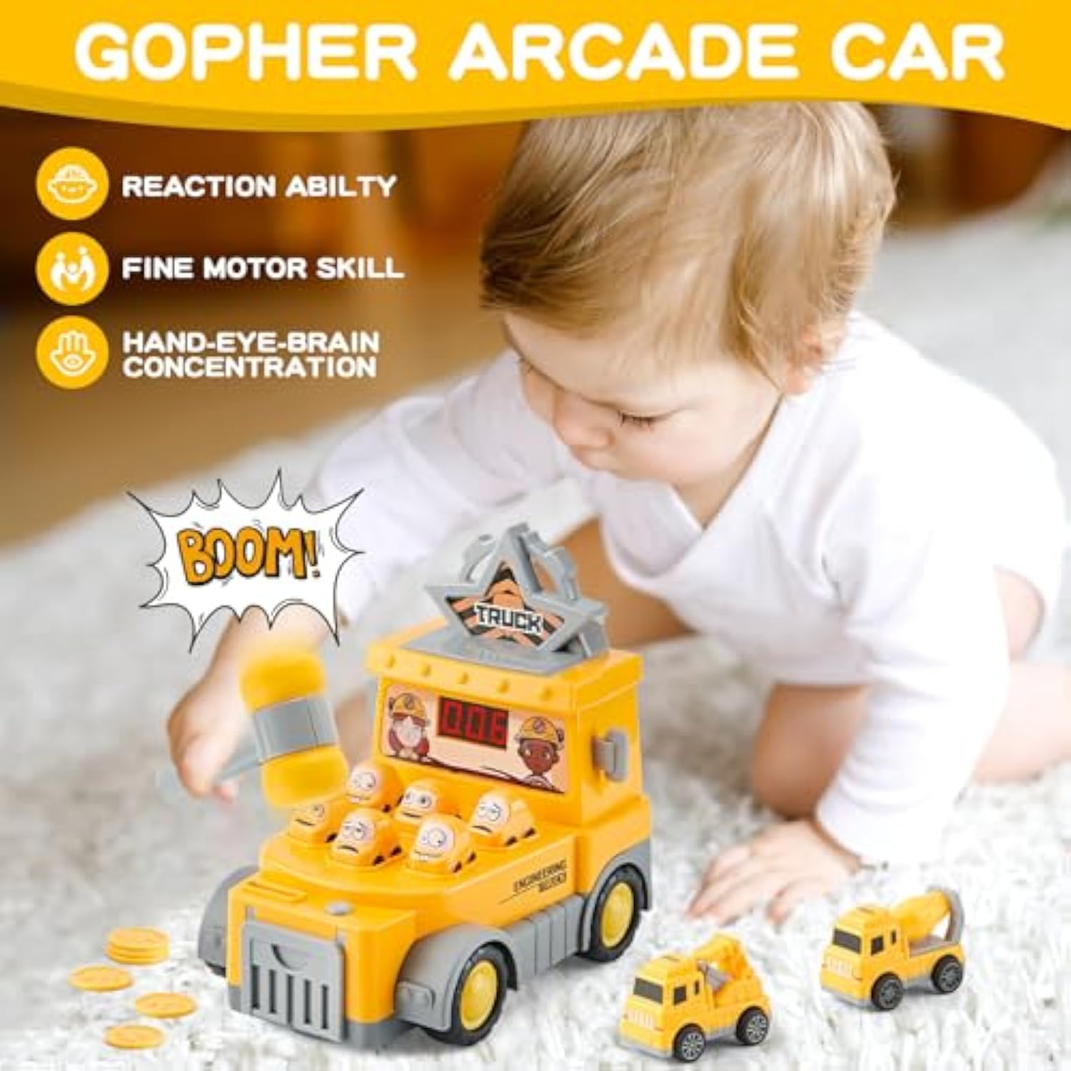 Children's Car Strike Board Game Parent-child Interactive Toy Cartoon Engineering Arcade Whack-a-Mole - Imagen 4
