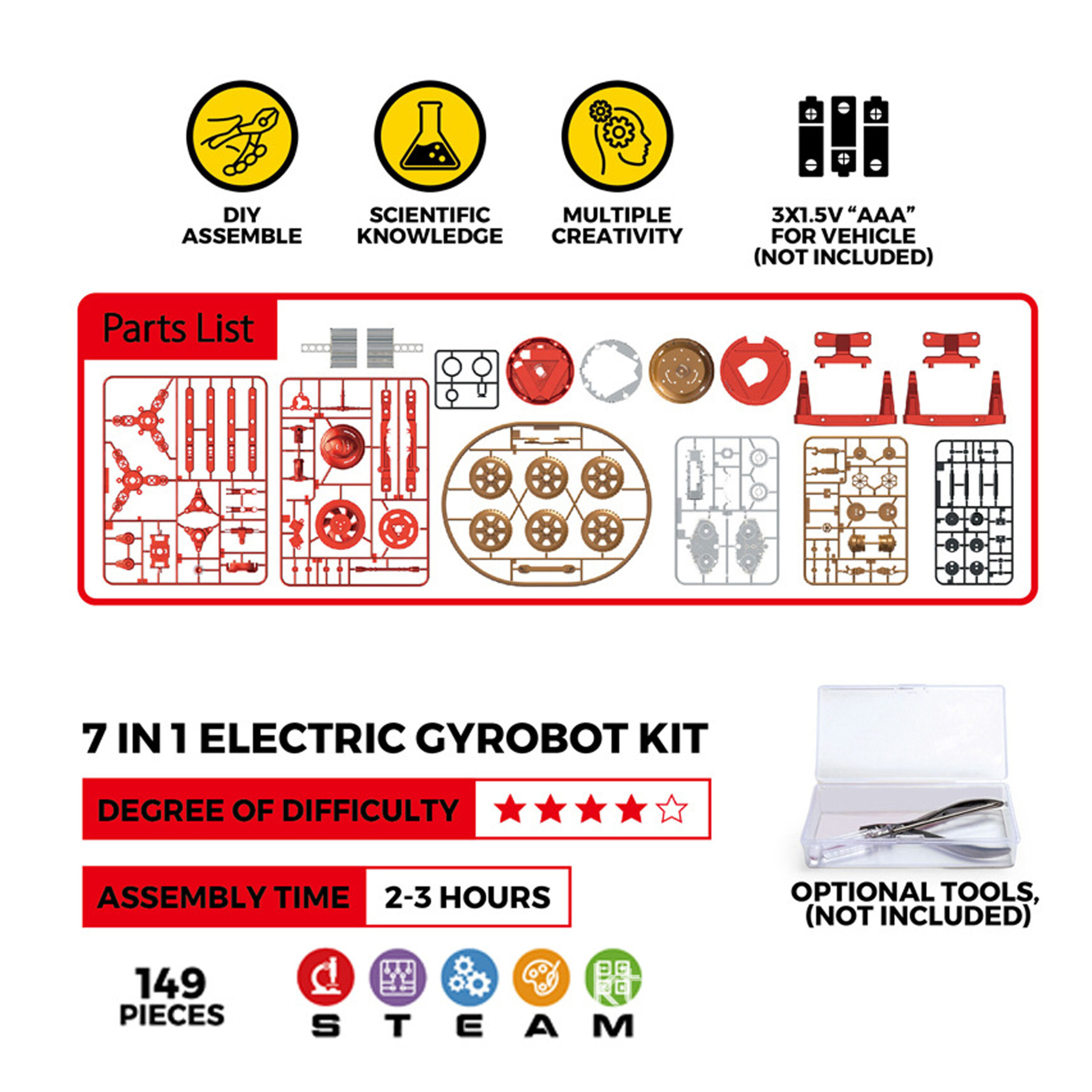 7-Robot giroscópico eléctrico en 1, 149 Uds., juguetes autoensamblables, Kits de juguetes educativos Gyrobot para niños - Imagen 4