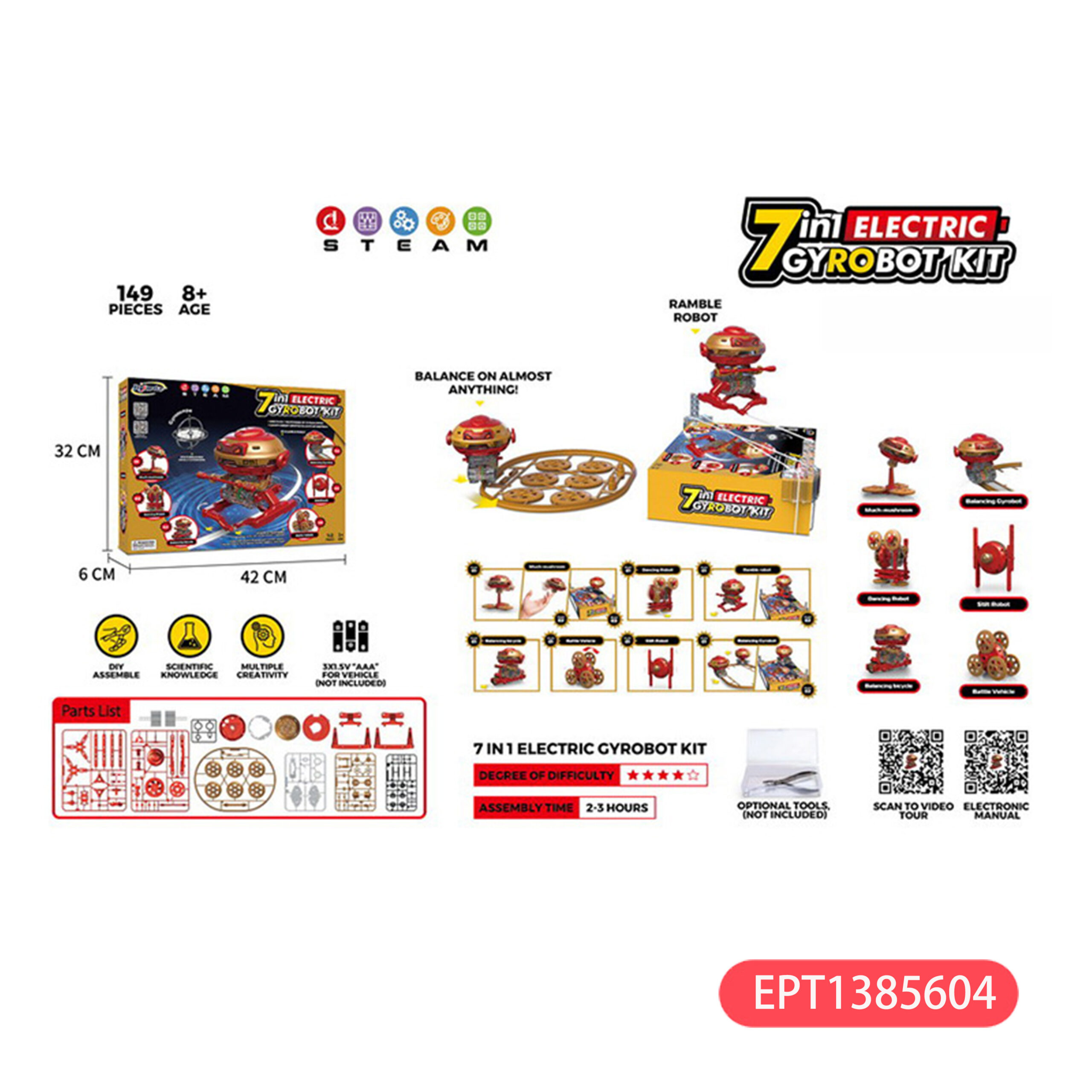 7-Robot giroscópico eléctrico en 1, 149 Uds., juguetes autoensamblables, Kits de juguetes educativos Gyrobot para niños - Imagen 5