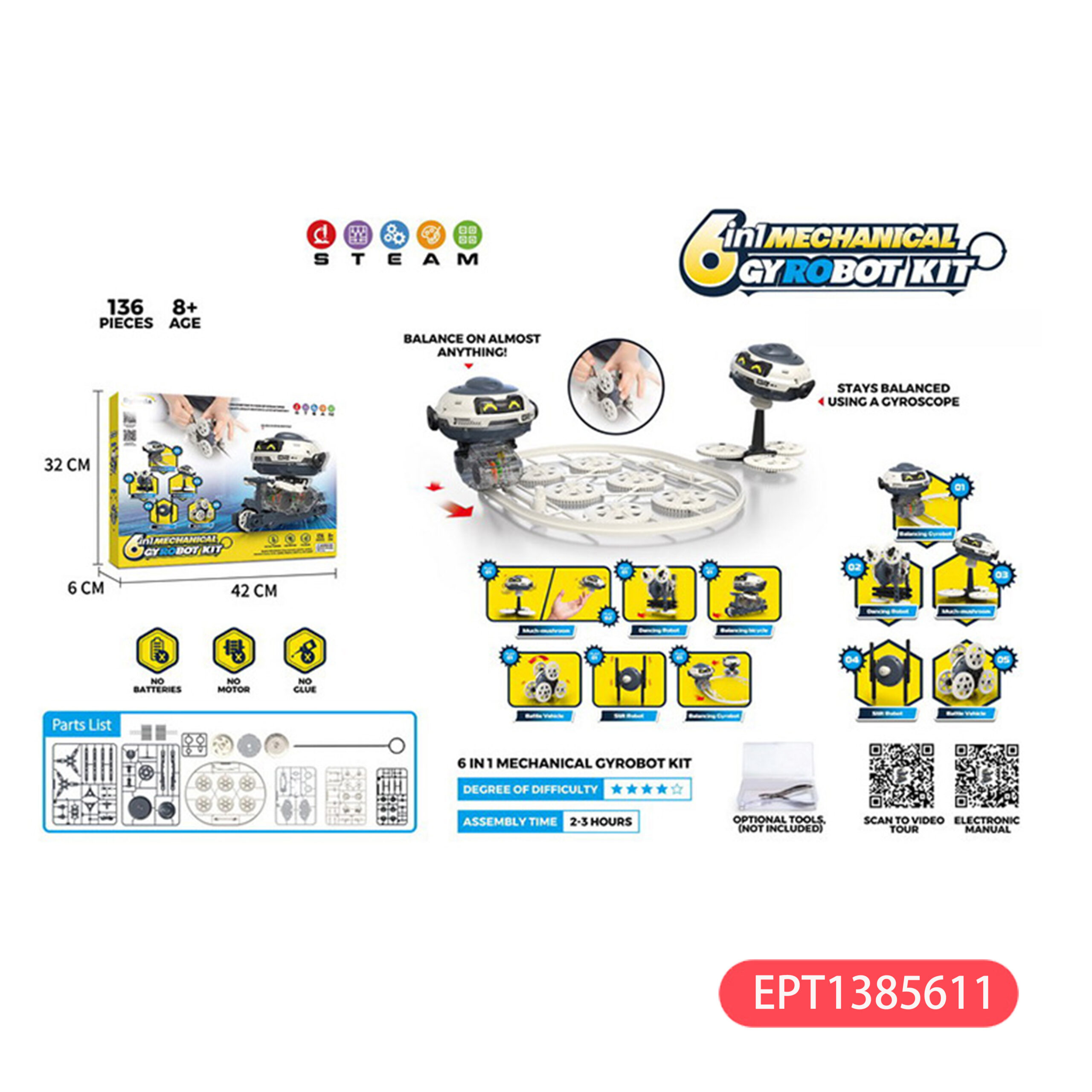 7-Robot giroscópico eléctrico en 1, 149 Uds., juguetes autoensamblables, Kits de juguetes educativos Gyrobot para niños - Imagen 6