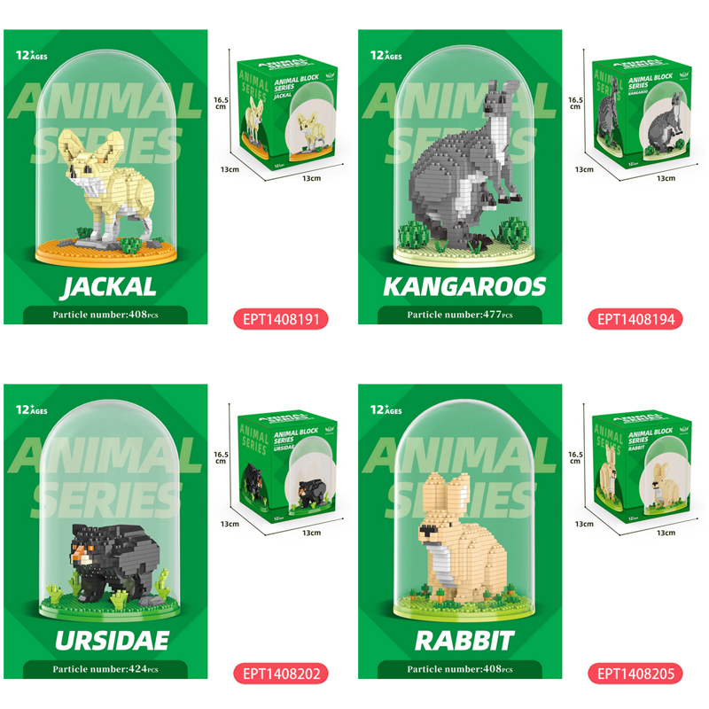 Promoção brinquedos atacado diy animais blocos de construção zebra coelho elefante canguru raposa crianças construir bloco jogo brinquedos com caixa - Imagem 4