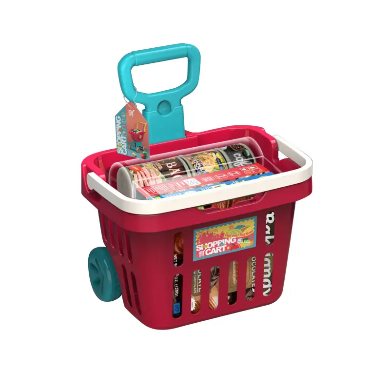Juguetes de supermercado, carrito de compras grande, cesta de compras rodante para niños, juego de simulación - Imagen 4