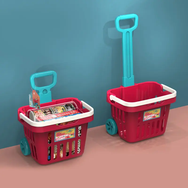 Juguetes de supermercado, carrito de compras grande, cesta de compras rodante para niños, juego de simulación - Imagen 6