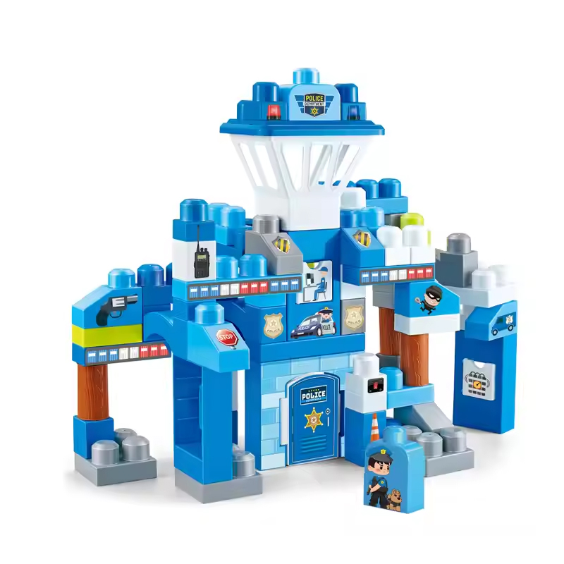 Blocos de partículas grandes da polícia, 40 peças, conjuntos de construção de blocos, kit de haste de brinquedos educativos para casa infantil, brinquedos de castelo - Imagem 3
