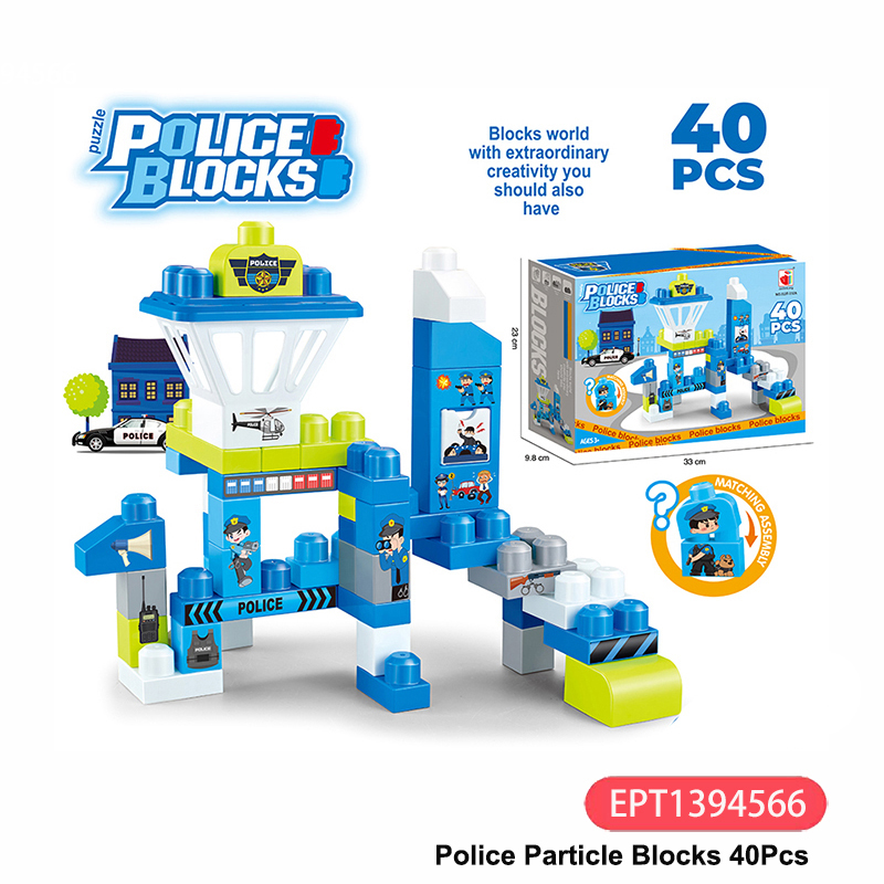 Blocos de partículas grandes da polícia, 40 peças, conjuntos de construção de blocos, kit de haste de brinquedos educativos para casa infantil, brinquedos de castelo - Imagem 5