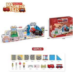 Magnetische Bausteine, Spielzeug, magnetische Fliesen, Straßenset, 60 Stück