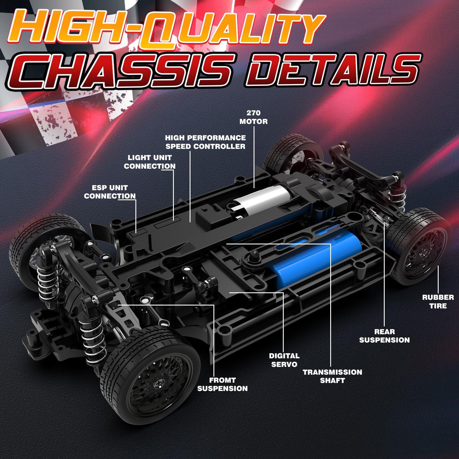 1:16 4WD 2,4 GHz 50 km/h ferngesteuertes Hochgeschwindigkeits-Driftauto mit Gyro - Bild 6