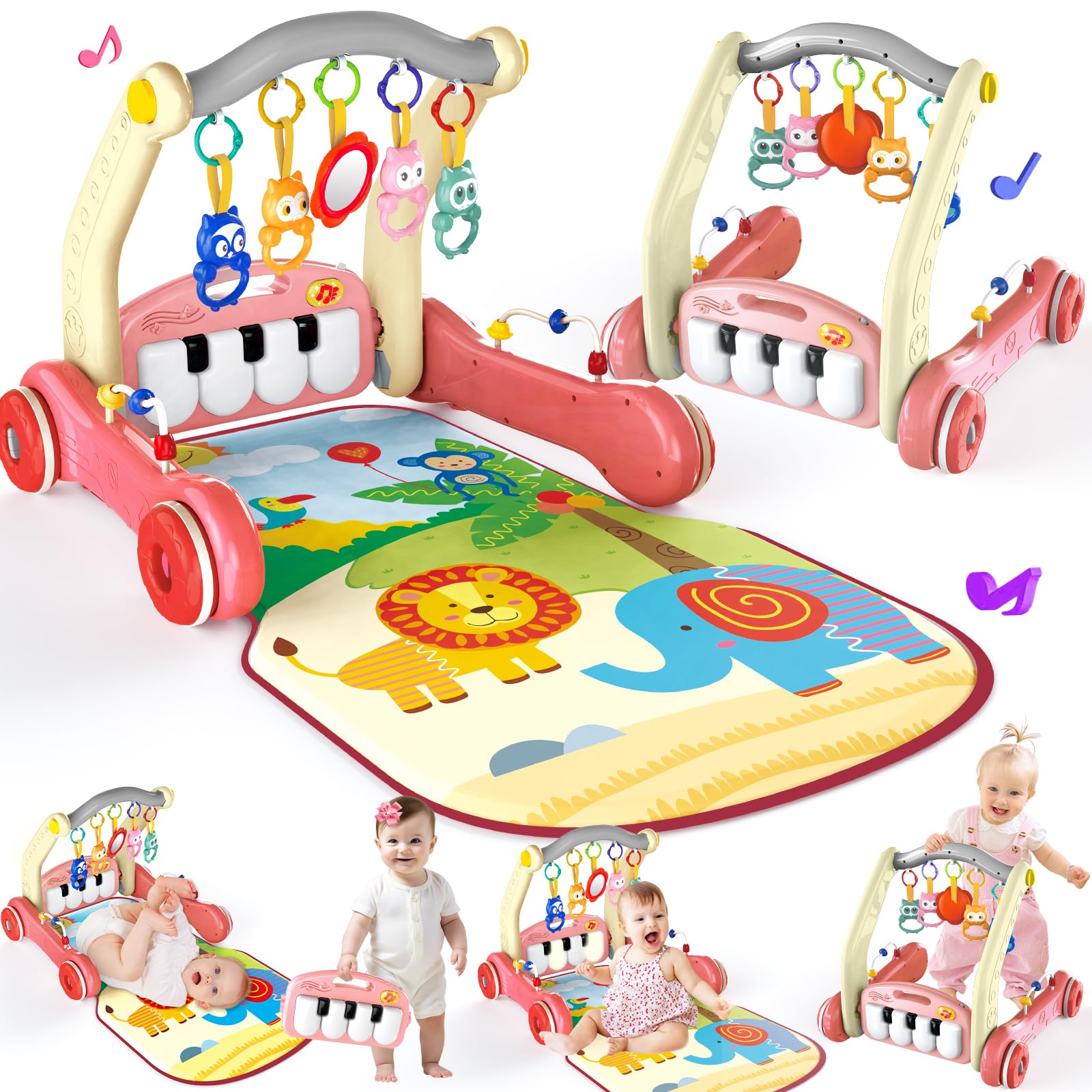 2 In 1 Multifunction Infant Activity Gym Adjustable Baby Walker Piano Fitness Play Mat Toy