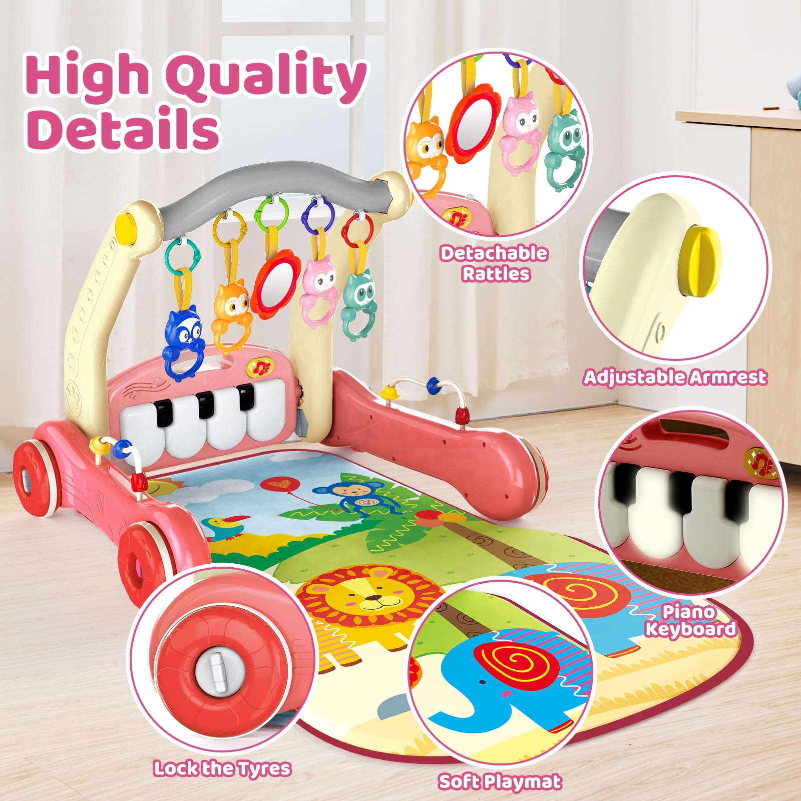 2 In 1 Multifunction Infant Activity Gym Adjustable Baby Walker Piano Fitness Play Mat Toy - Bild 6