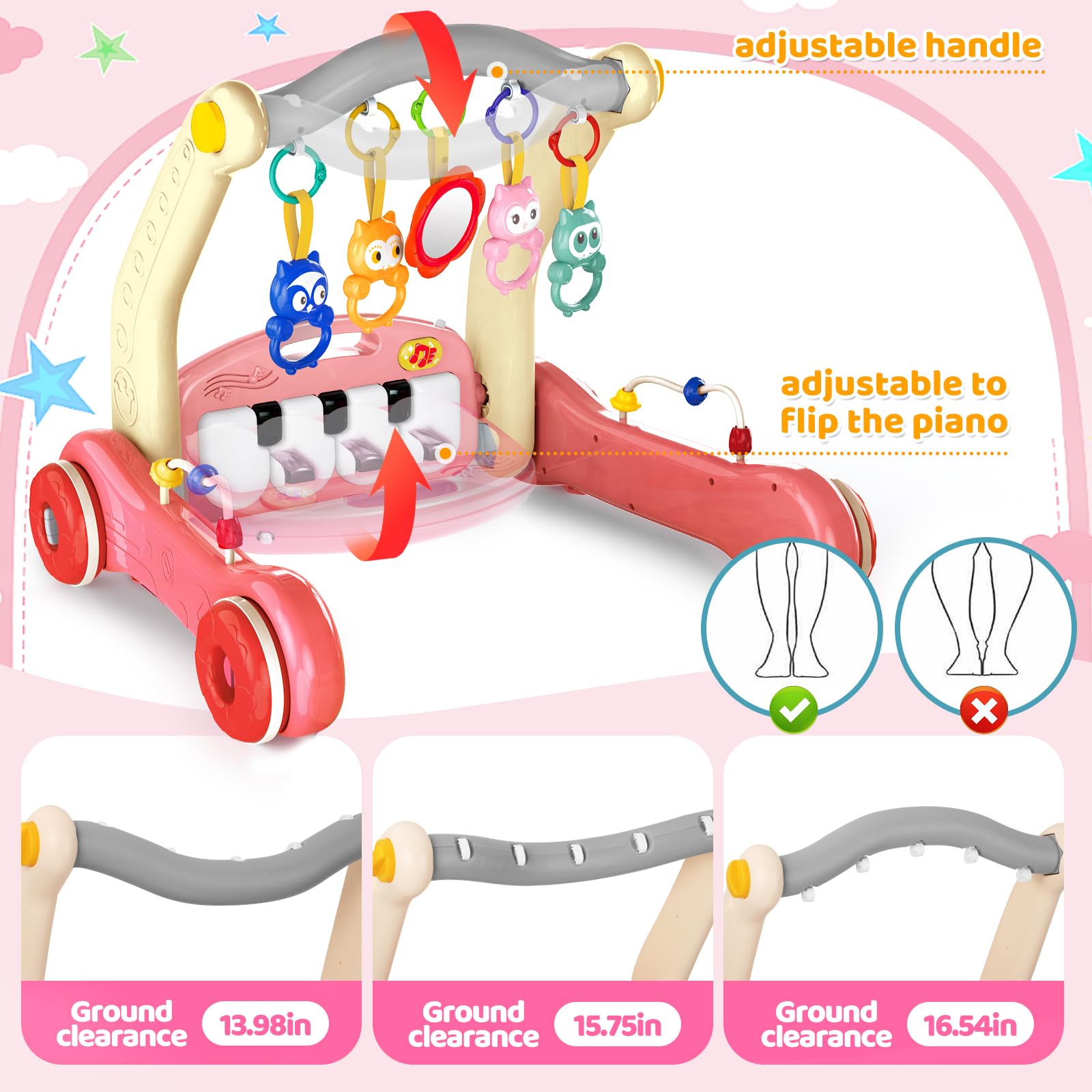 2 In 1 Multifunction Infant Activity Gym Adjustable Baby Walker Piano Fitness Play Mat Toy - Bild 3