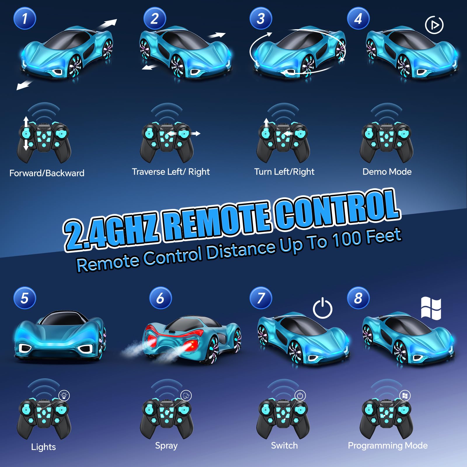 11 Canales 4x4 Control remoto eléctrico Drift Spray Cool RC Car - Imagen 2