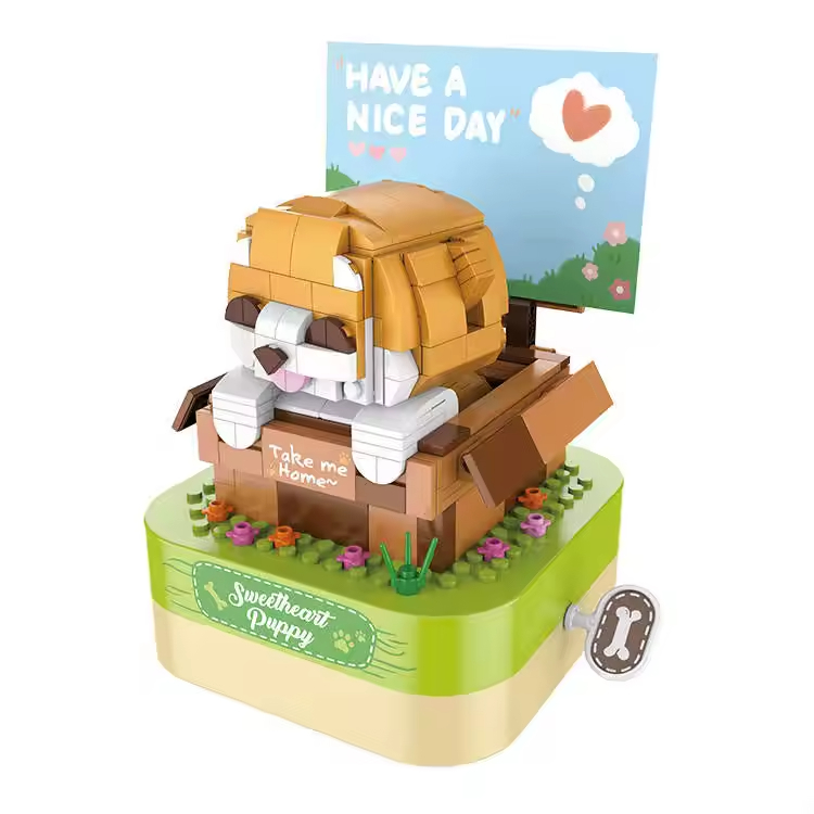 Großhandel DIY Bau elektronisches Spielzeug rotierende Mini Bricks Bausteine Spielzeug Haustier Hund Spieluhr