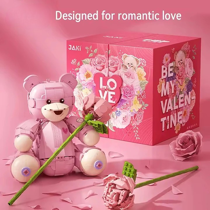Cute Pink Bear With Rose Building Block Sets DIY Model Toy for Women on Valentine's Day Box Packed Construction Toy Girls - Image 6