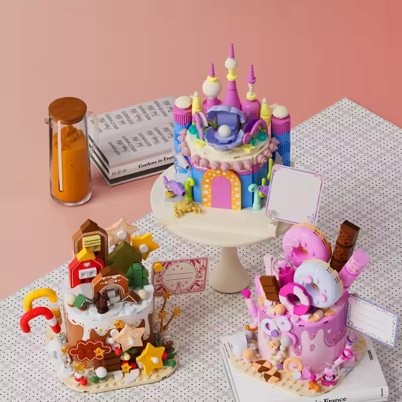 Serie de alimentos para niños juguete educativo 5 Estilos Hermoso Pastel Delicioso Té De La Tarde De Alicia Pastel De Corazón Bloques De Construcción Para Niños - Imagen 5