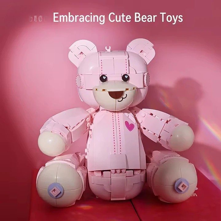 Cute Pink Bear With Rose Building Block Sets DIY Model Toy for Women on Valentine's Day Box Packed Construction Toy Girls - Image 5