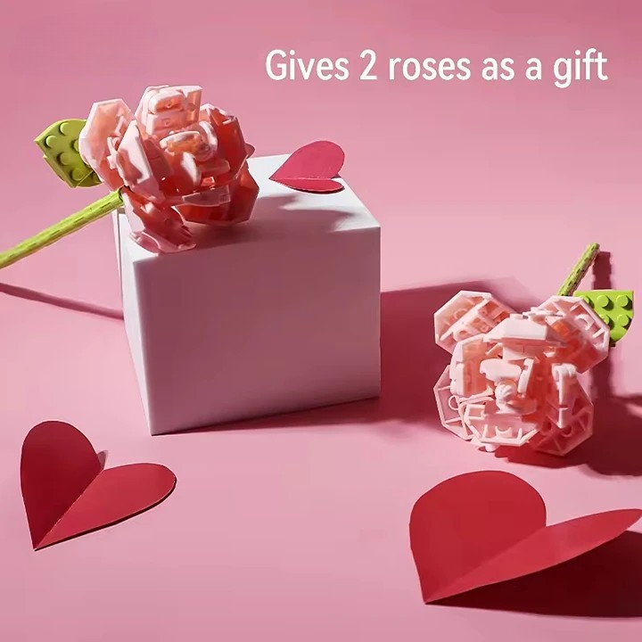 Cute Pink Bear With Rose Building Block Sets DIY Model Toy for Women on Valentine's Day Box Packed Construction Toy Girls - Image 4