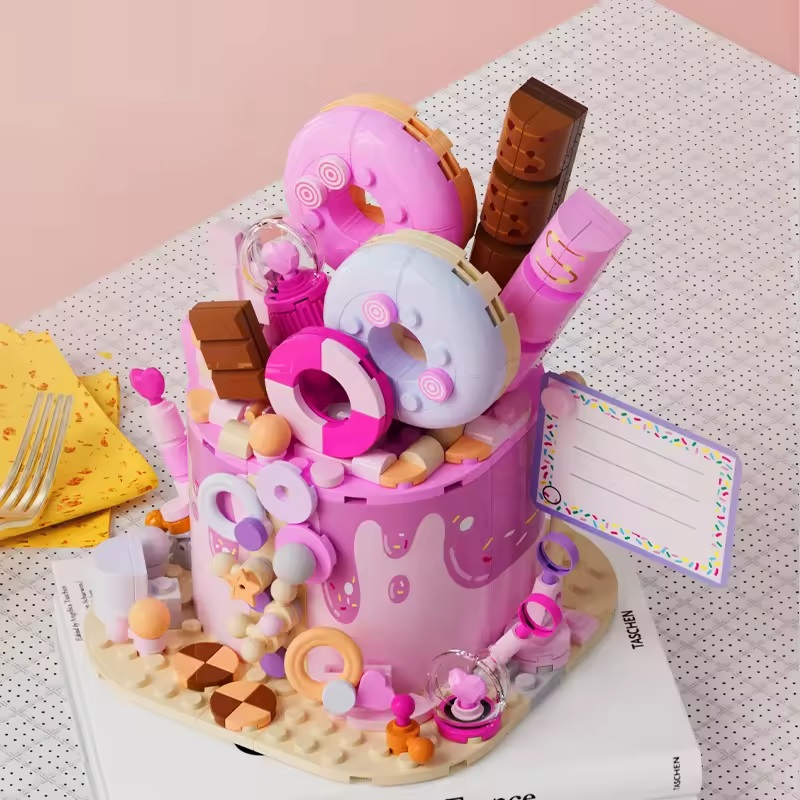 Serie de alimentos para niños juguete educativo 5 Estilos Hermoso Pastel Delicioso Té De La Tarde De Alicia Pastel De Corazón Bloques De Construcción Para Niños - Imagen 3