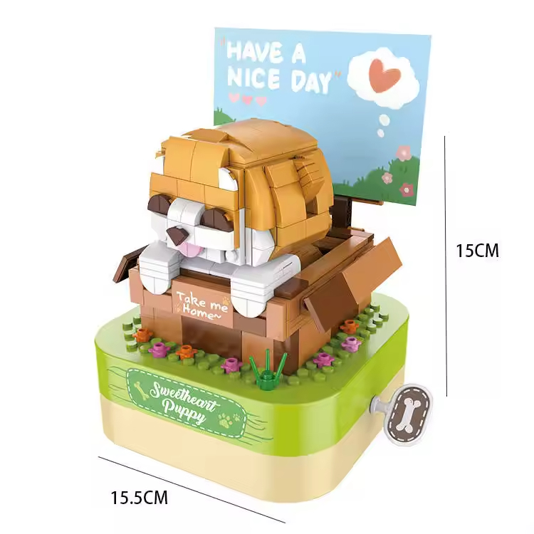 Großhandel DIY Bau elektronisches Spielzeug rotierende Mini Bricks Bausteine Spielzeug Haustier Hund Spieluhr - Bild 2