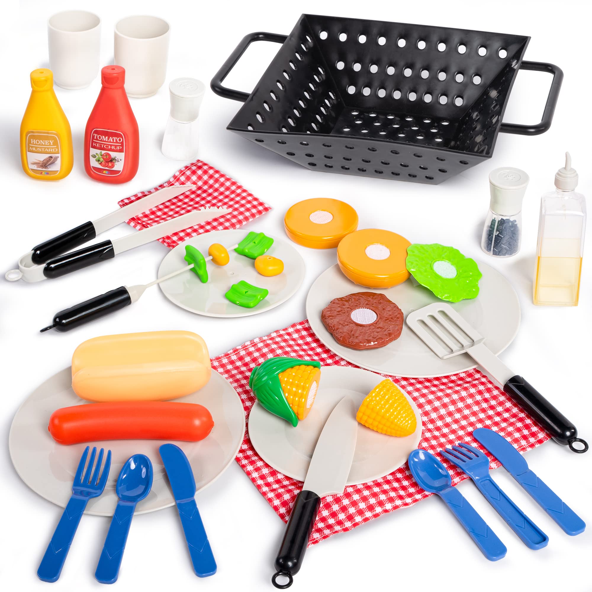 34 PC-Grillspiel-Grill-Küchenspielzeug-Set, Grill-Kochspielset mit realistischem Lichtklang für Kinder - Bild 2