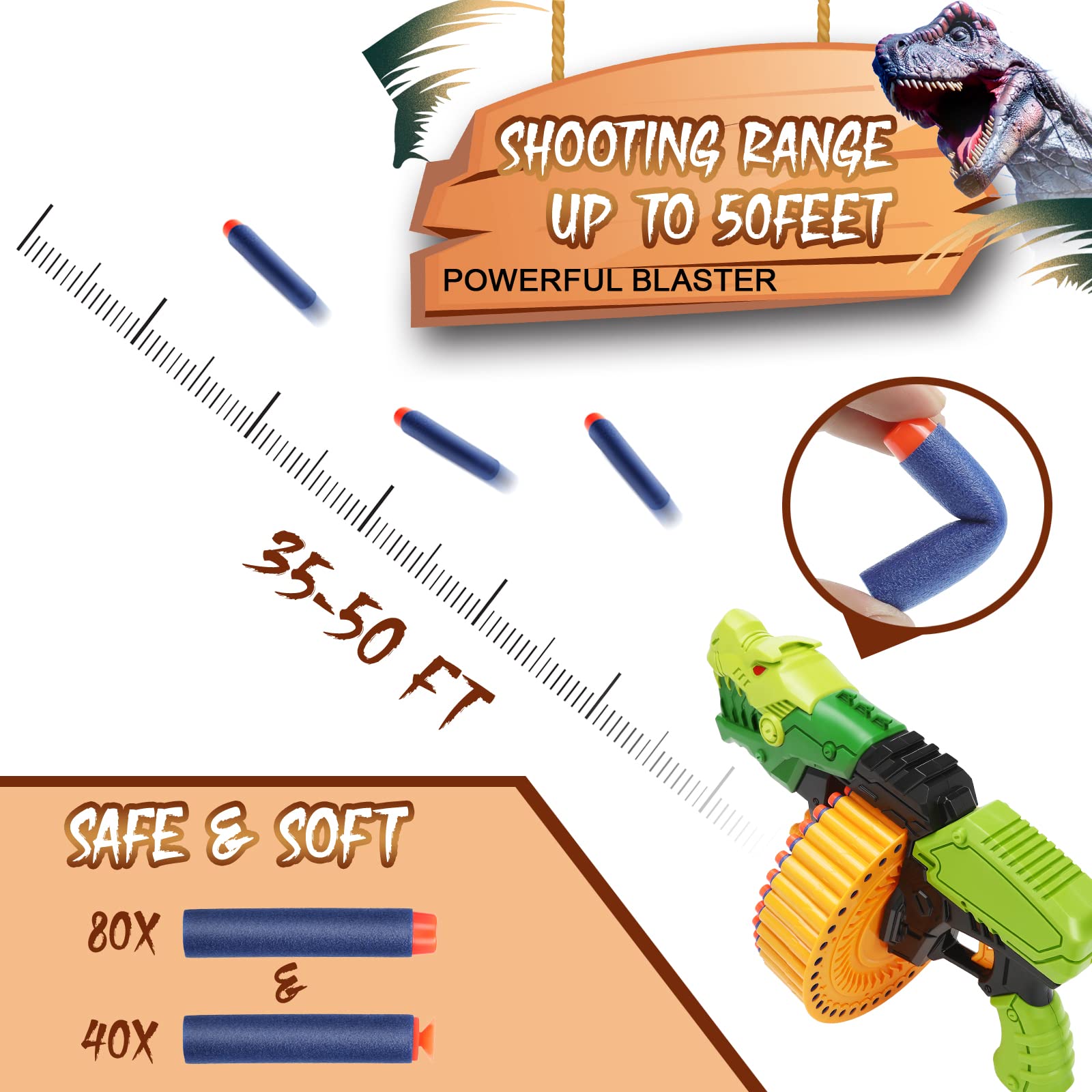 Tambour rotatif dinosaure souple 40/120 Foam Bullets Gun Toy - Image 4
