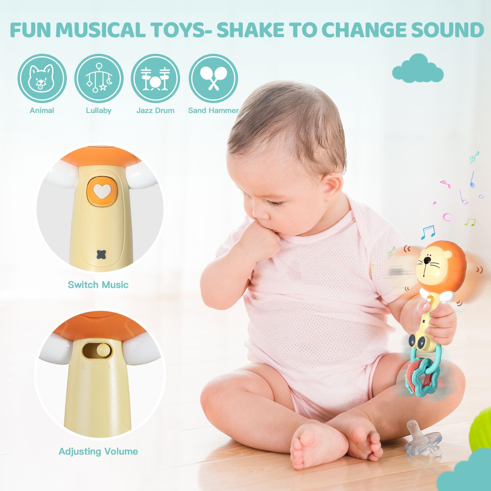 Cute Animal Appease Lighting Hand Musical Stick Toys Newborn Baby Rattle - Bild 5