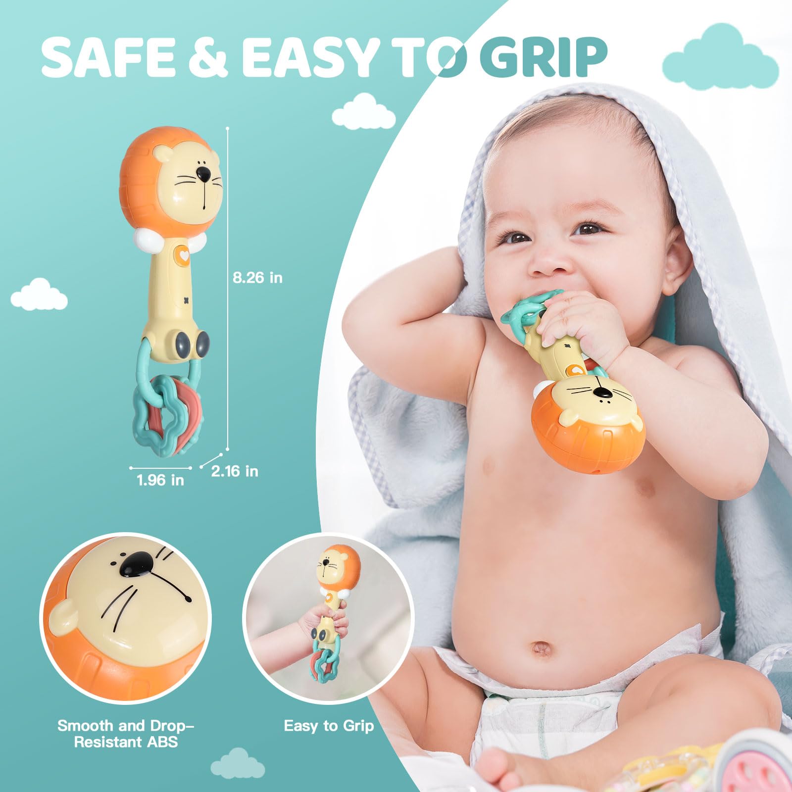 Cute Animal Appease Lighting Hand Musical Stick Toys Newborn Baby Rattle - Bild 3