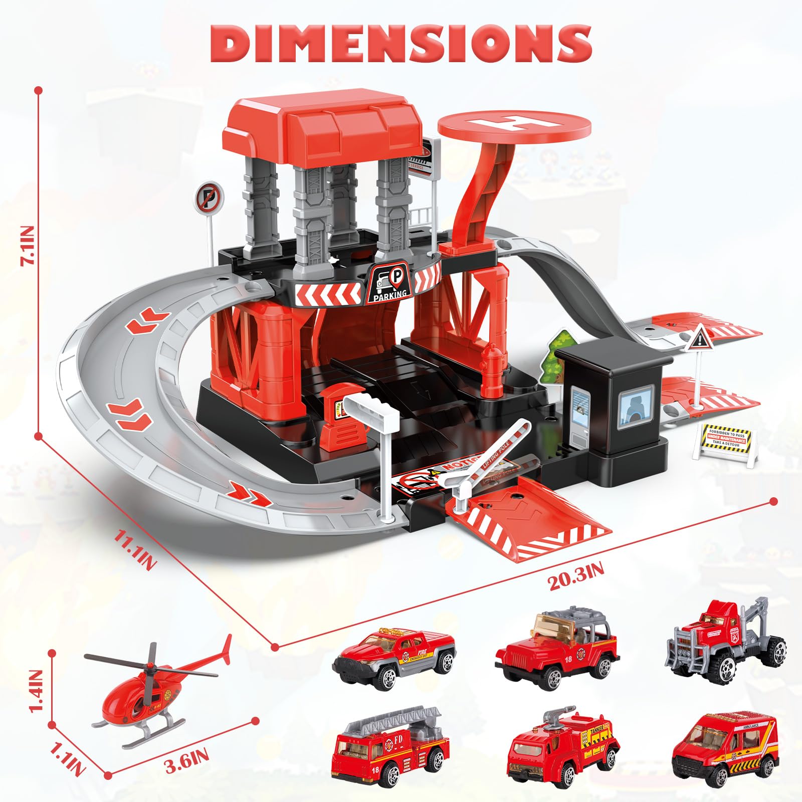 Fire Station Toys Building Block Set Diecast Garage Track Alloy Metal Design Parking Lot Game Plastic Toy - Image 6