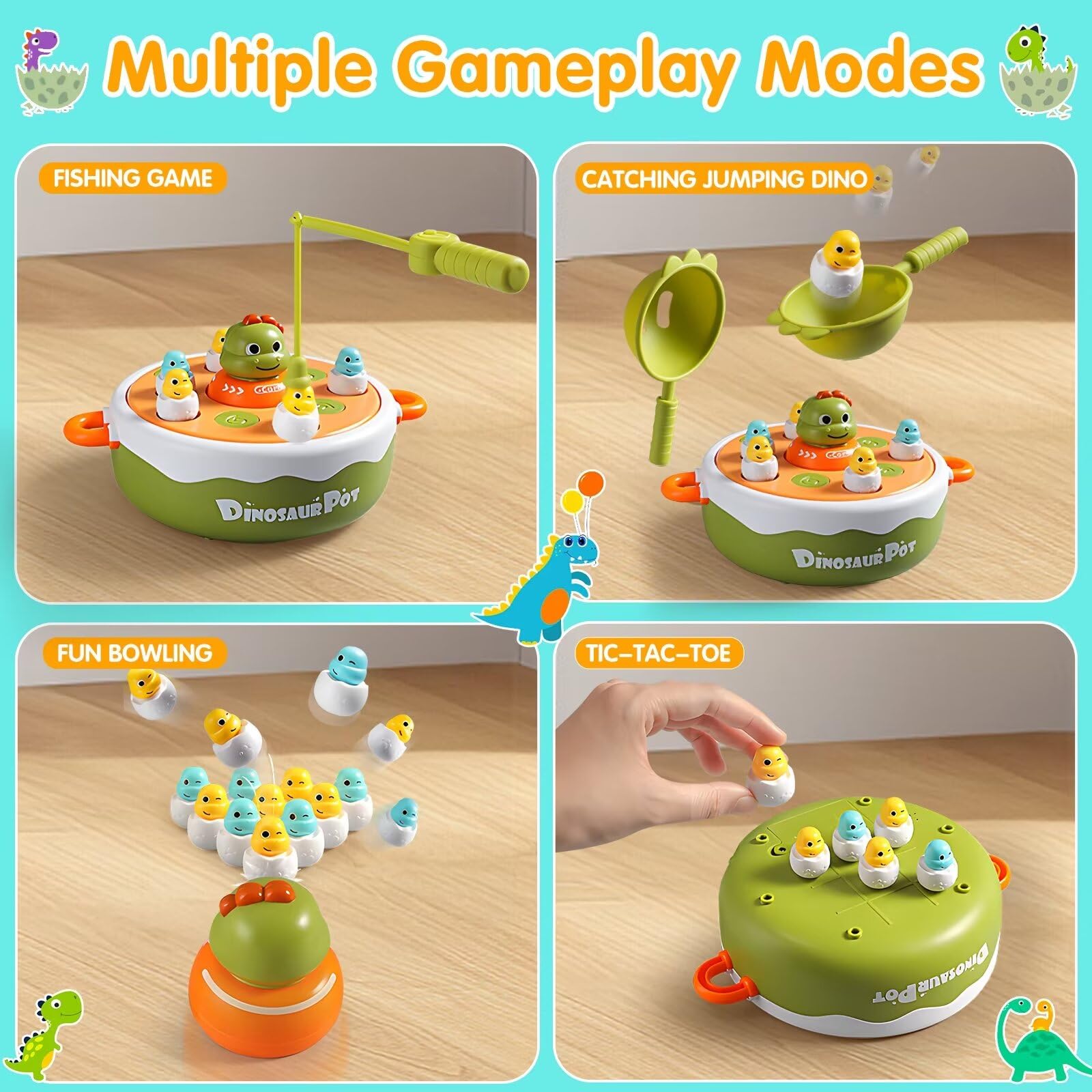 4 In 1 Dinosaurier -Pop -up -Brettspiel Kinder elektronische musikalische Bouncing Plusgebur -Angelspiele - Bild 4