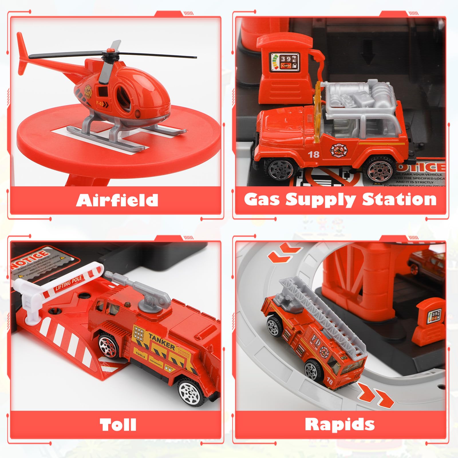 Fire Station Toys Building Block Set Diecast Garage Track Alloy Metal Design Parking Lot Game Plastic Toy - Image 4