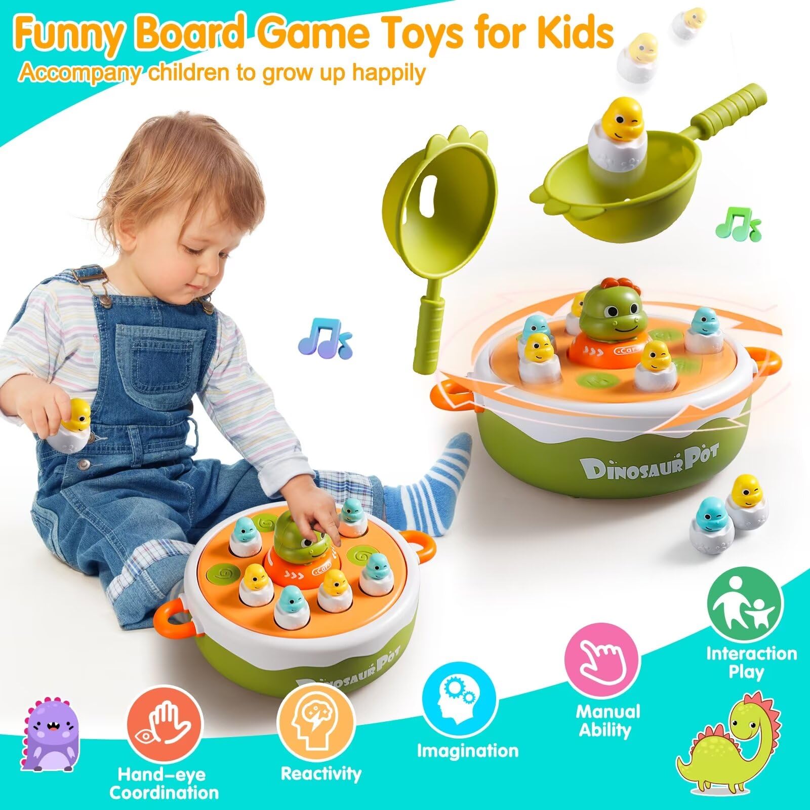 4 In 1 Dinosaurier -Pop -up -Brettspiel Kinder elektronische musikalische Bouncing Plusgebur -Angelspiele - Bild 3