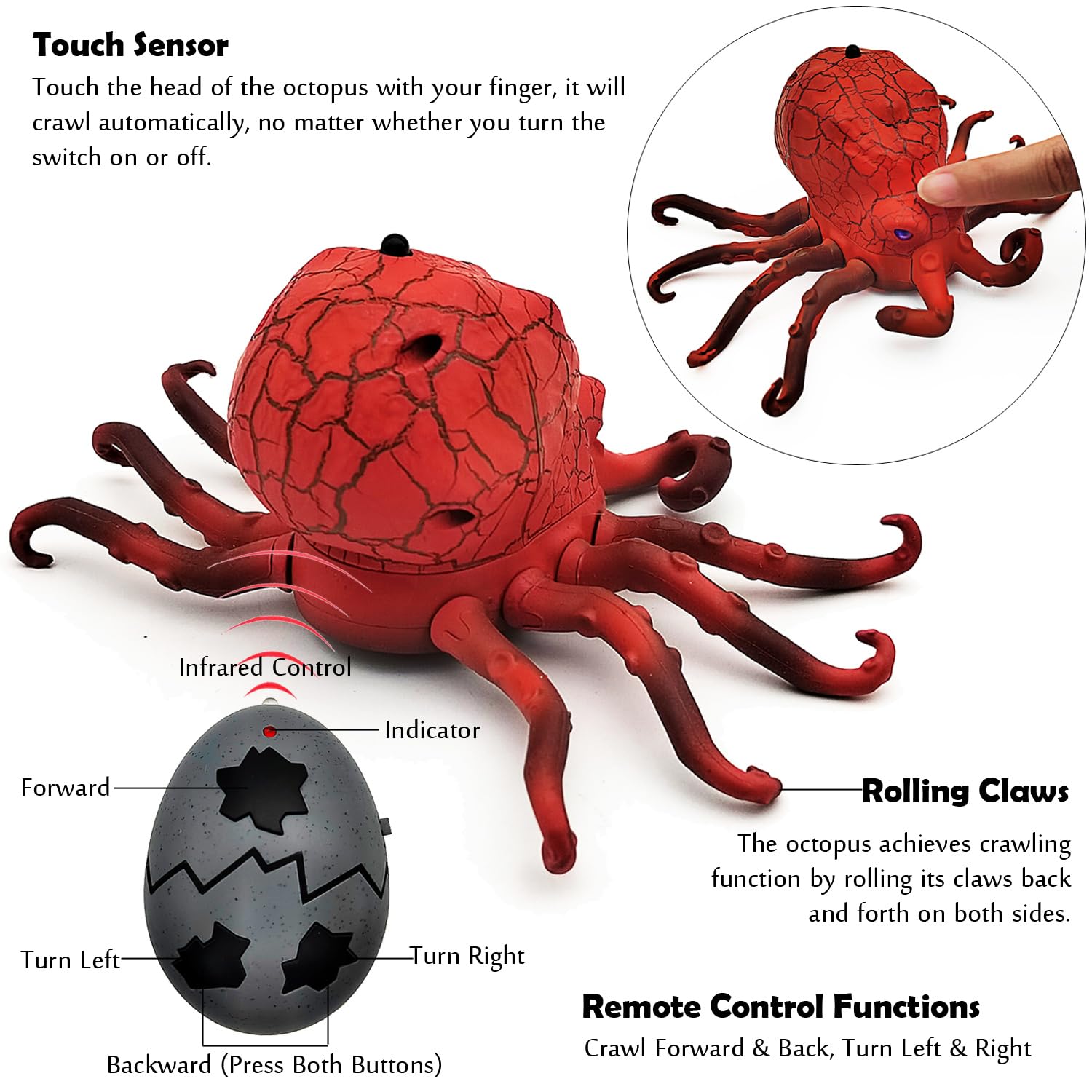 Remote Control Infrared Octopus With Light Battery Operated Animals Rc Toy Octopus Crawling Octopus With Rc - Bild 4