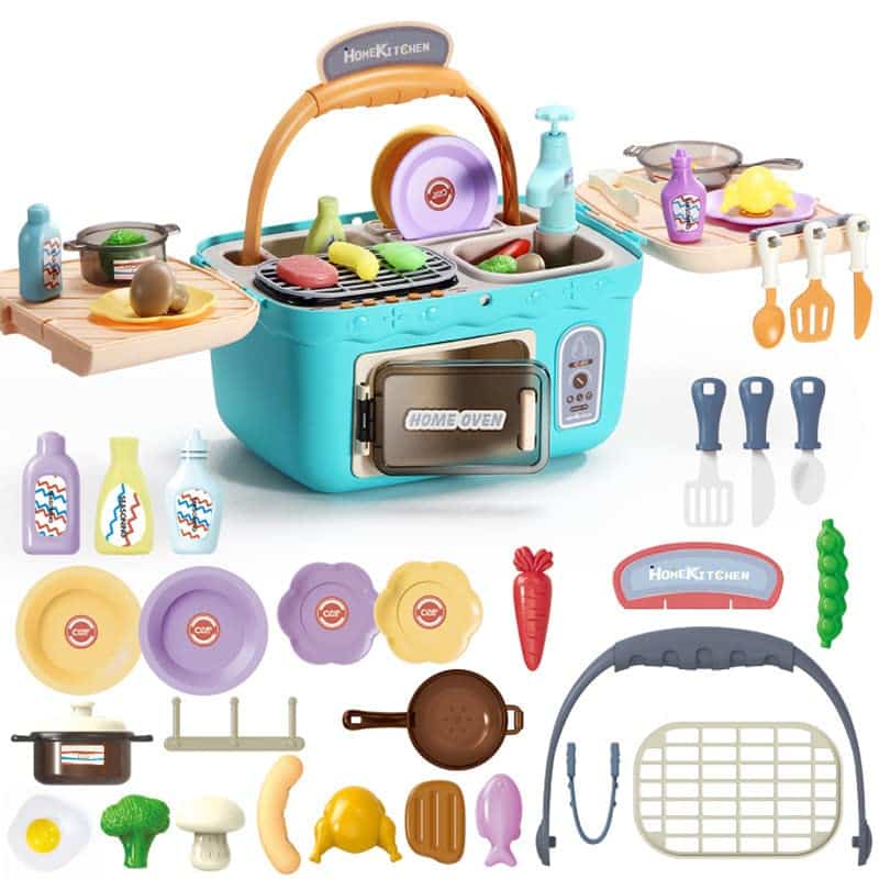 Kids Kitchen Conjunto de brinquedo Finja brincar de piquenique brinquedos de cozinha tocam conjuntos
