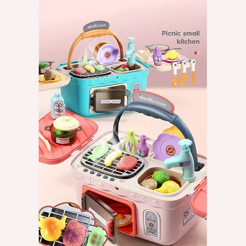 Kids Kitchen Conjunto de brinquedo Finja brincar de piquenique brinquedos de cozinha tocam conjuntos - Imagem 6
