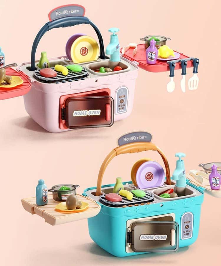 Kids Kitchen Conjunto de brinquedo Finja brincar de piquenique brinquedos de cozinha tocam conjuntos - Imagem 2