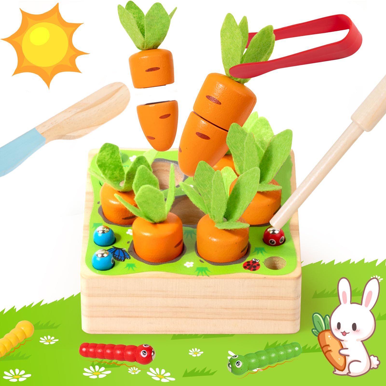 Vendas quentes 4in1 Baby Montessori Toys de madeira Classificação de forma de desenvolvimento & Jogo de colheita de cenouras de quebra -cabeça correspondente para crianças