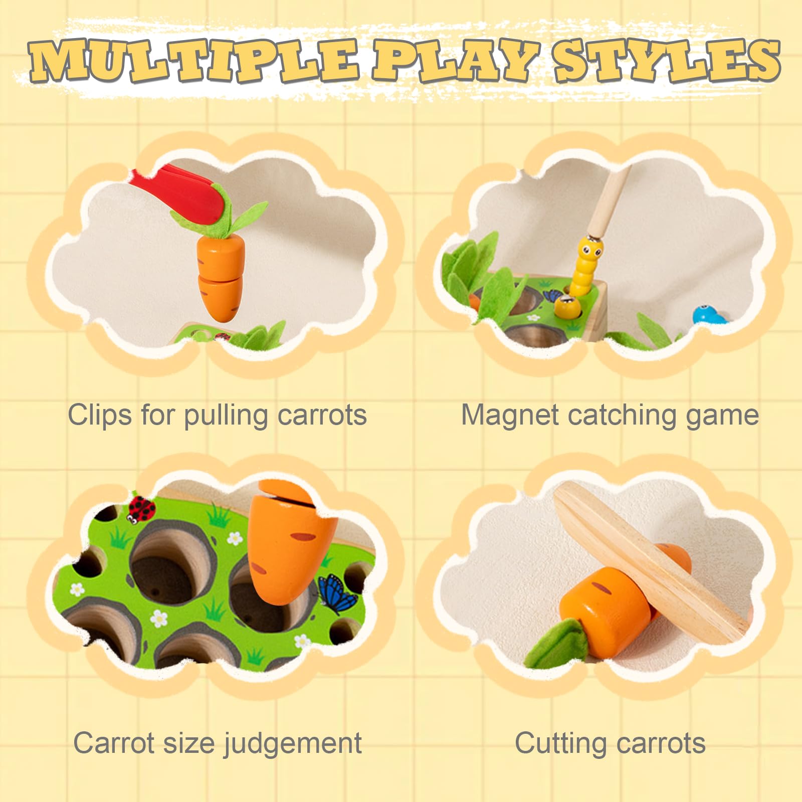 Vendas quentes 4in1 Baby Montessori Toys de madeira Classificação de forma de desenvolvimento & Jogo de colheita de cenouras de quebra -cabeça correspondente para crianças - Imagem 7