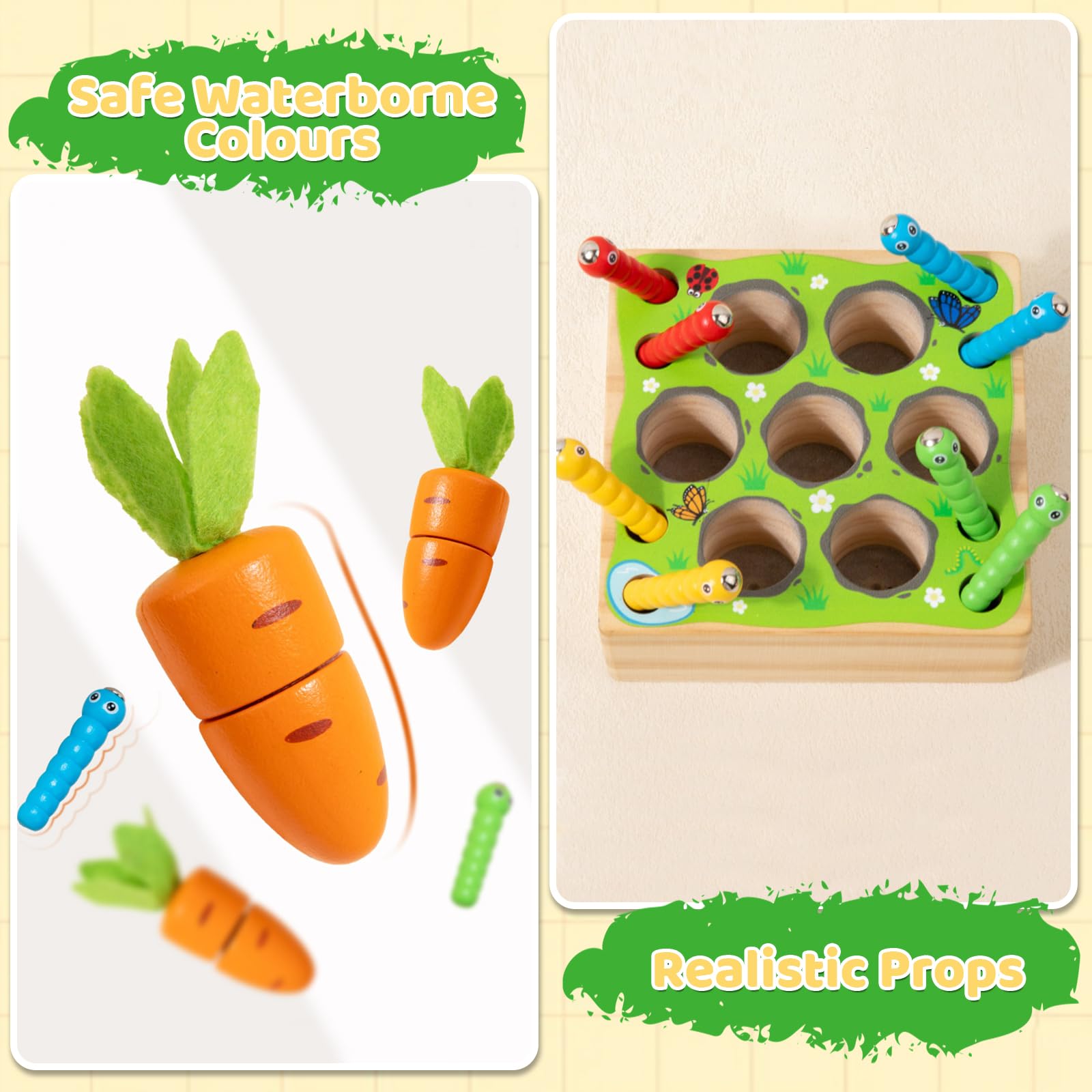 Vendas quentes 4in1 Baby Montessori Toys de madeira Classificação de forma de desenvolvimento & Jogo de colheita de cenouras de quebra -cabeça correspondente para crianças - Imagem 5