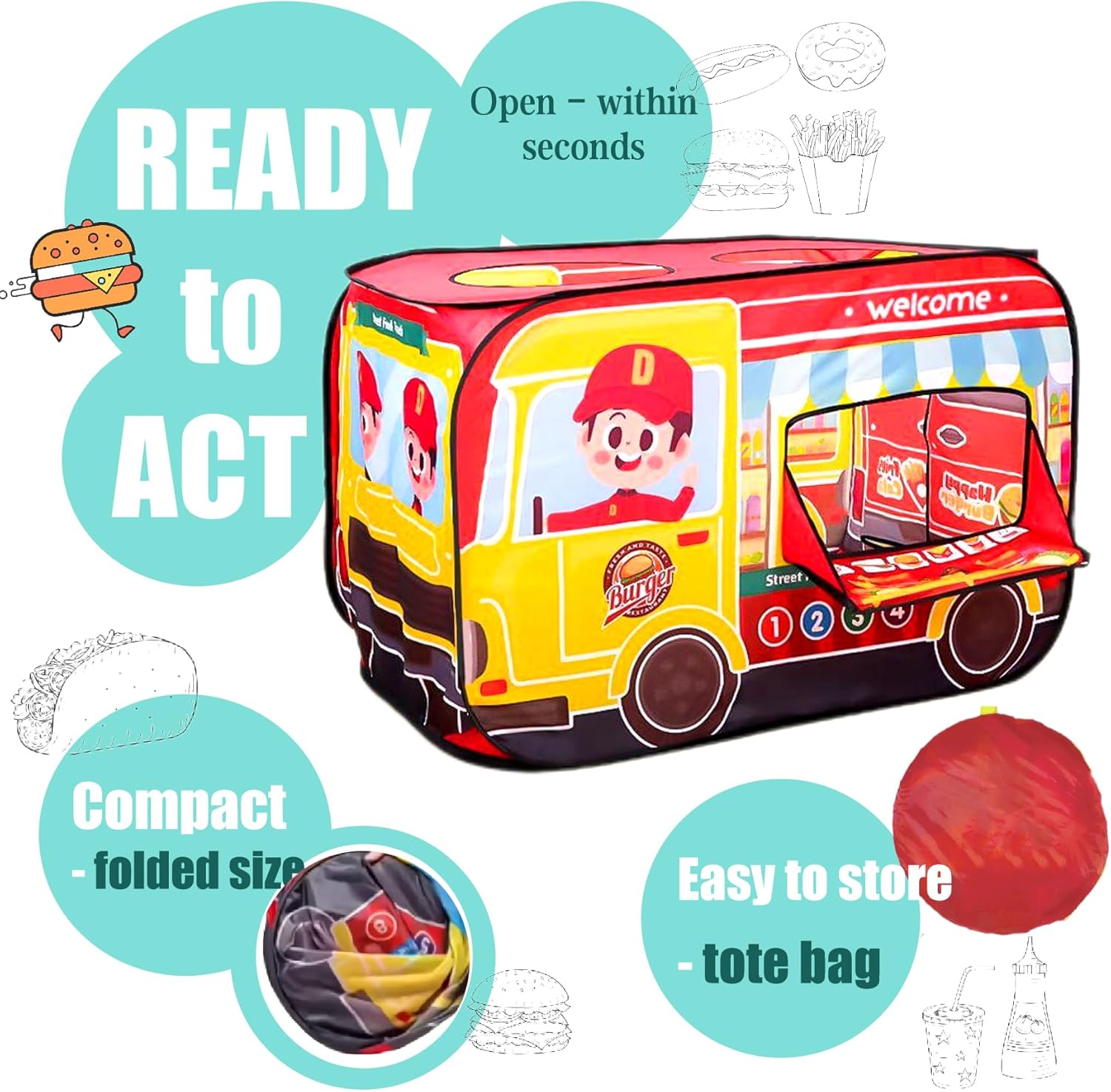Familienküchen-Set, Spielzeug, weiches Polyester-Stil, Imbisswagen, Spielzelt, Hühnchen-Burger, passendes Pop-up-Zelt - Bild 7
