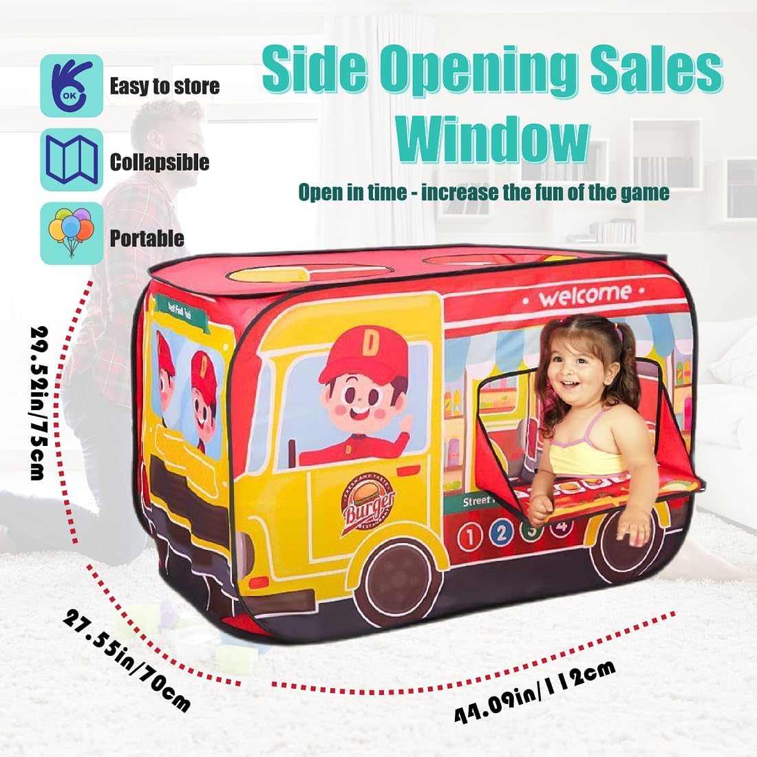 Familienküchen-Set, Spielzeug, weiches Polyester-Stil, Imbisswagen, Spielzelt, Hühnchen-Burger, passendes Pop-up-Zelt - Bild 6