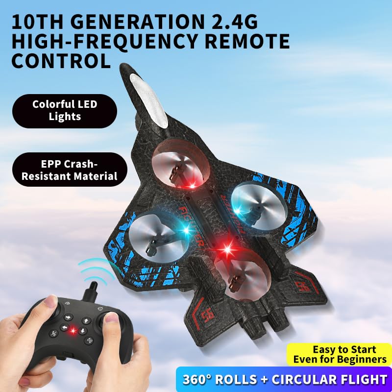 Factory 360° Circling RC Fighter Jet Foam Plane Toy with Light 2.4G Stunt EPP Airplane Foam RC Plane Drone - Bild 6