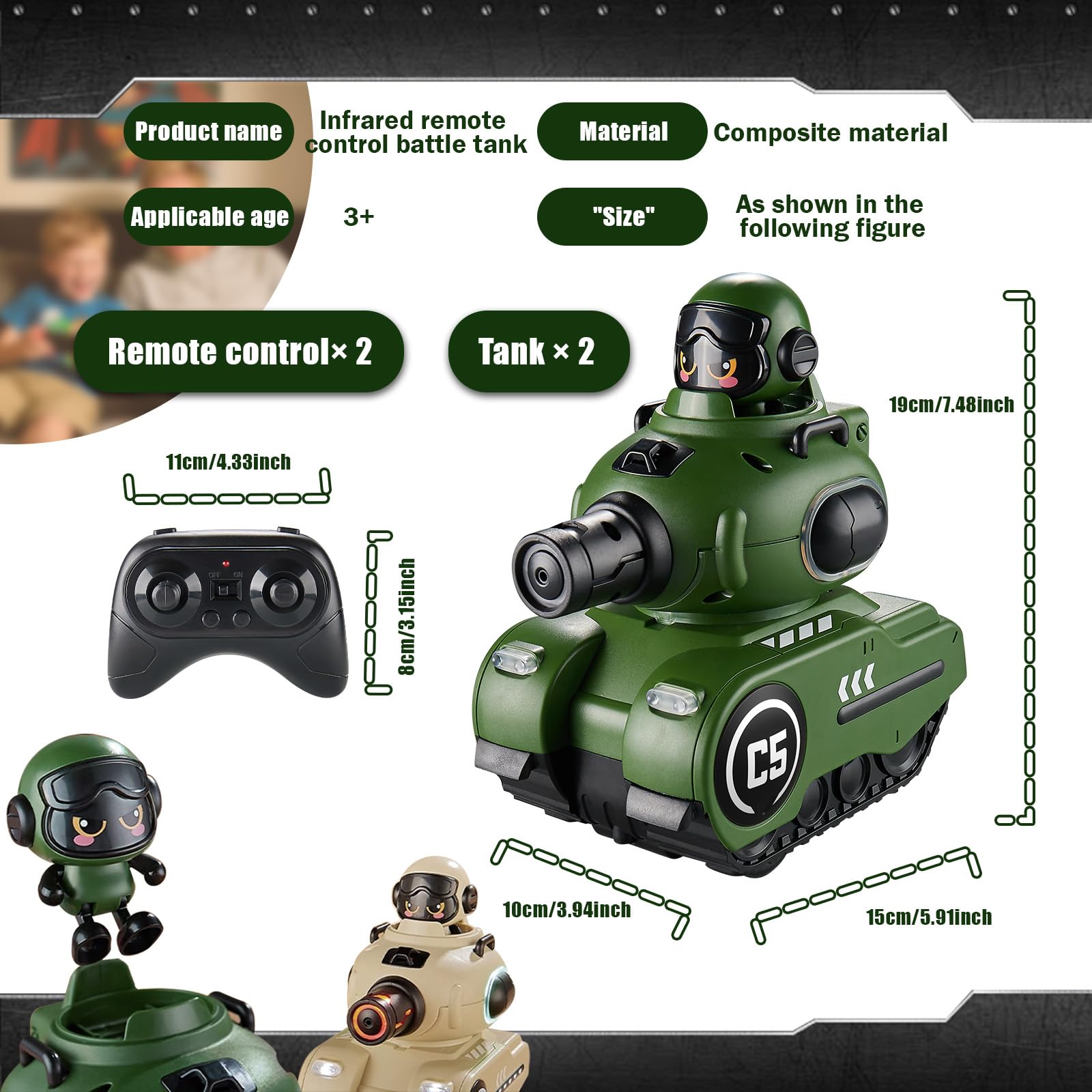 2 Pack Cute Cartoon Remote Control Rc Battle Tanks with Laser Tag Hobby RC Battle Tanks - Bild 3