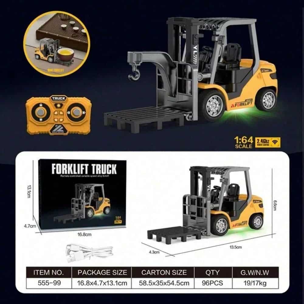 1/64 Empilhadeira RC com brinquedo de liga 8 Canal 2 Mode Mini Rc Engineer Truck Forklift Engineer Truck with Flatbed Tow Truck Toys - Imagem 8