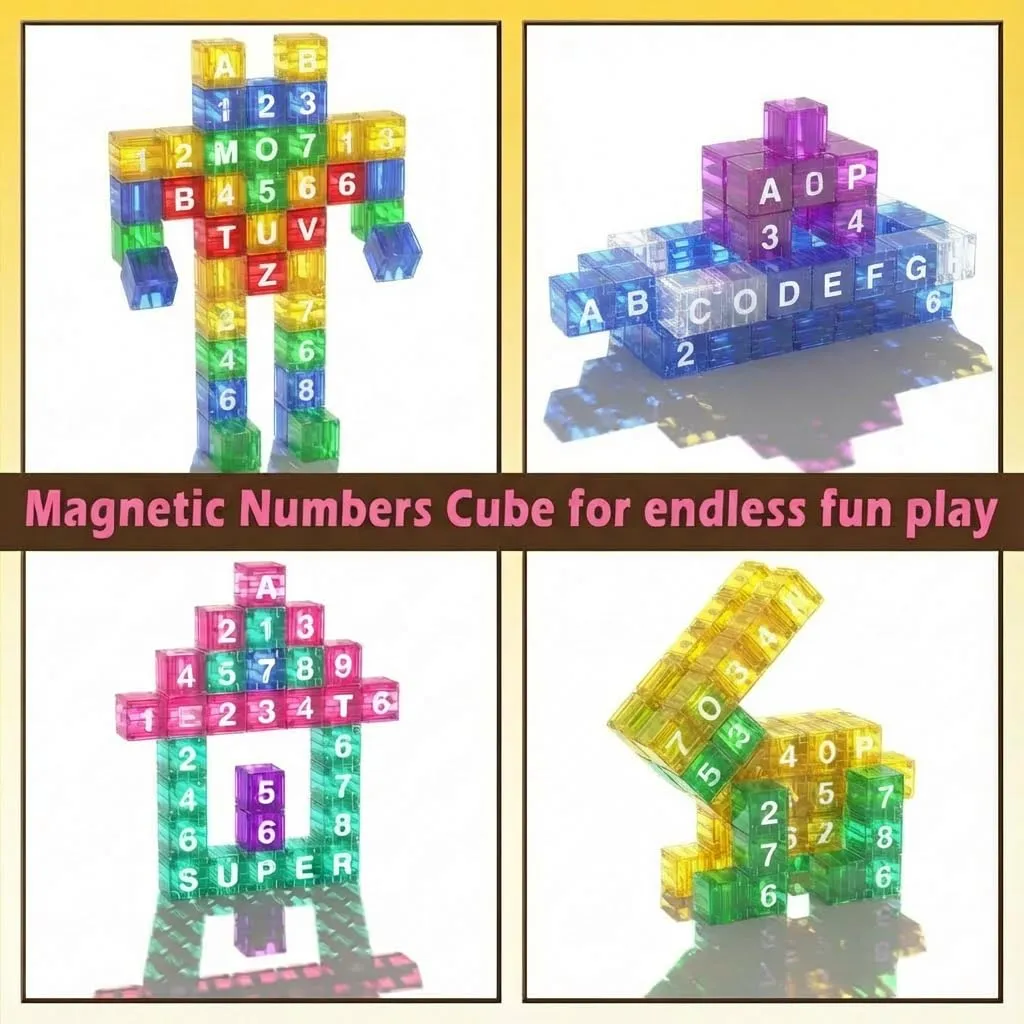 Mini jouets d'apprentissage des chiffres et de l'alphabet de voyage, tige Portable Montessori, coffret en fer blanc pour tout-petits, ensemble de 40 pièces, blocs de construction magnétiques - Image 8