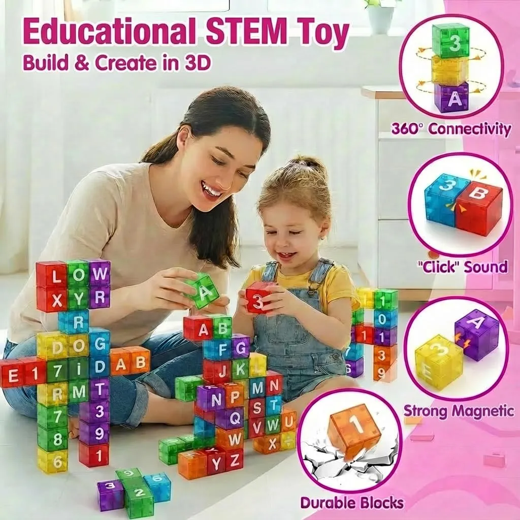Mini jouets d'apprentissage des chiffres et de l'alphabet de voyage, tige Portable Montessori, coffret en fer blanc pour tout-petits, ensemble de 40 pièces, blocs de construction magnétiques - Image 7
