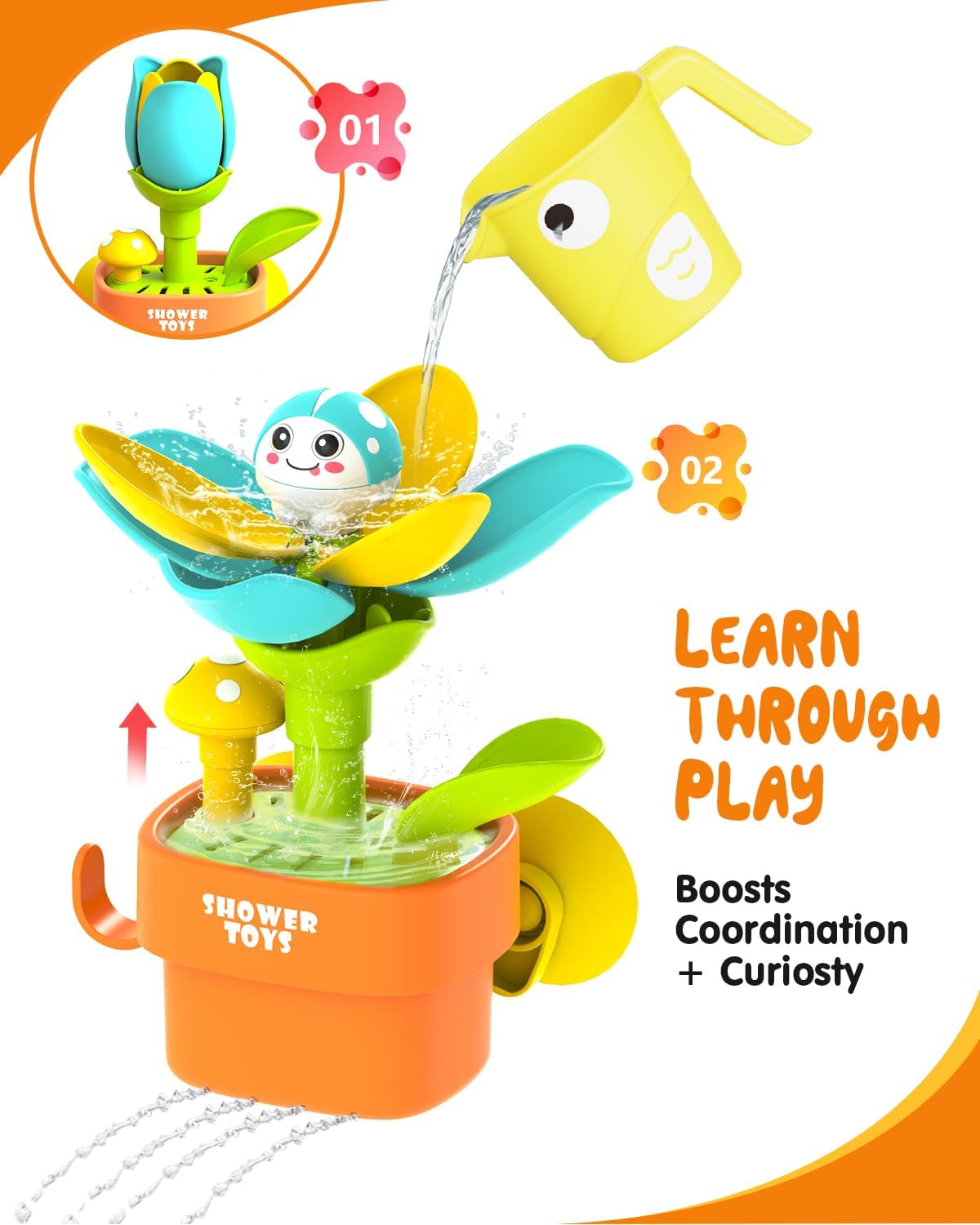 Cute Cartoon Potted Flowers Sprinkler Water Spray Shower Game Summer Kids Suction Cup Baby Bath Toy - Bild 2