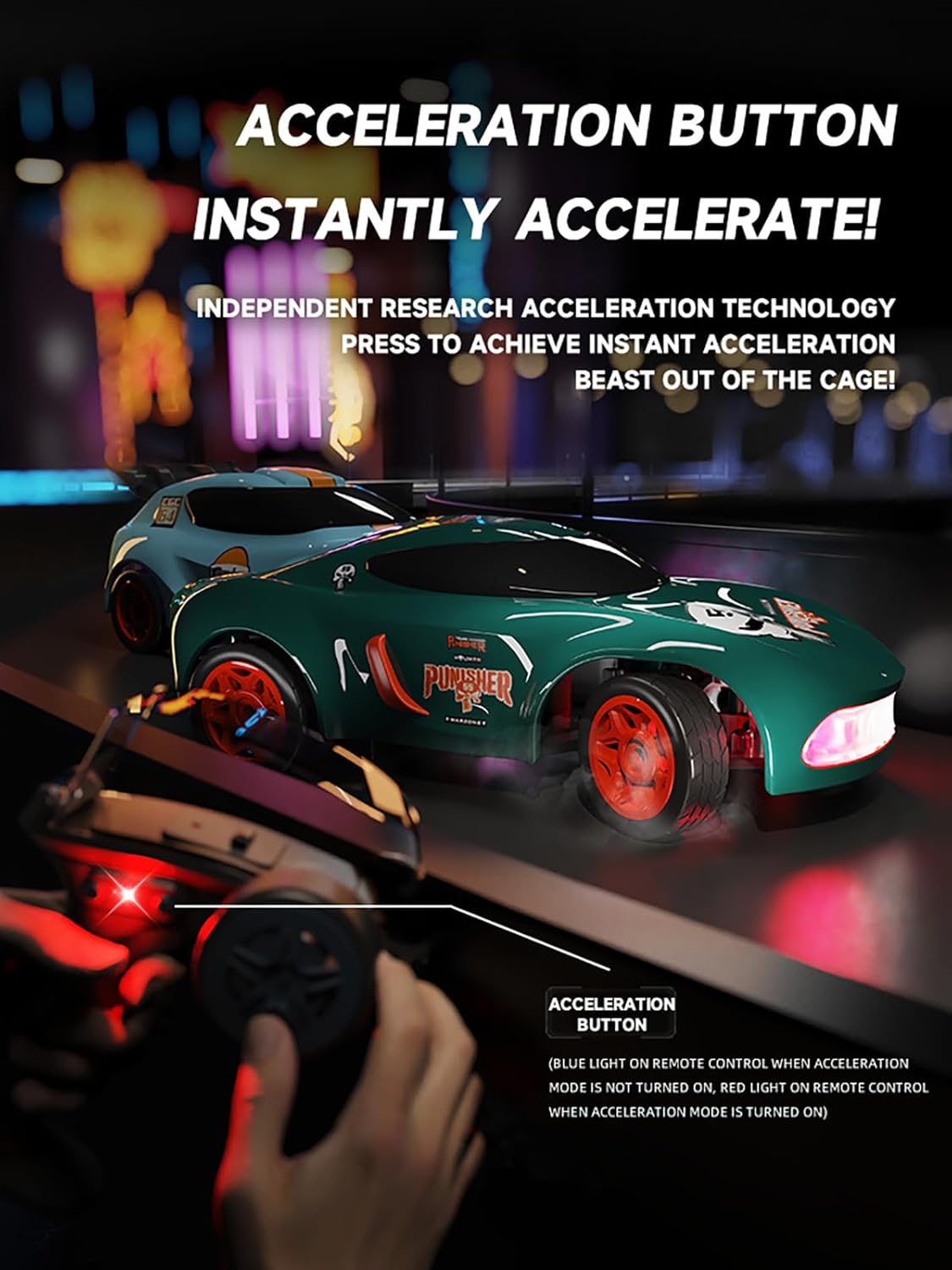 1:64 Scale Fast Electric Hobby Desktop Model Auto 4WD Colorful LED Light Mini Remote Control RC Drift Car - Bild 4